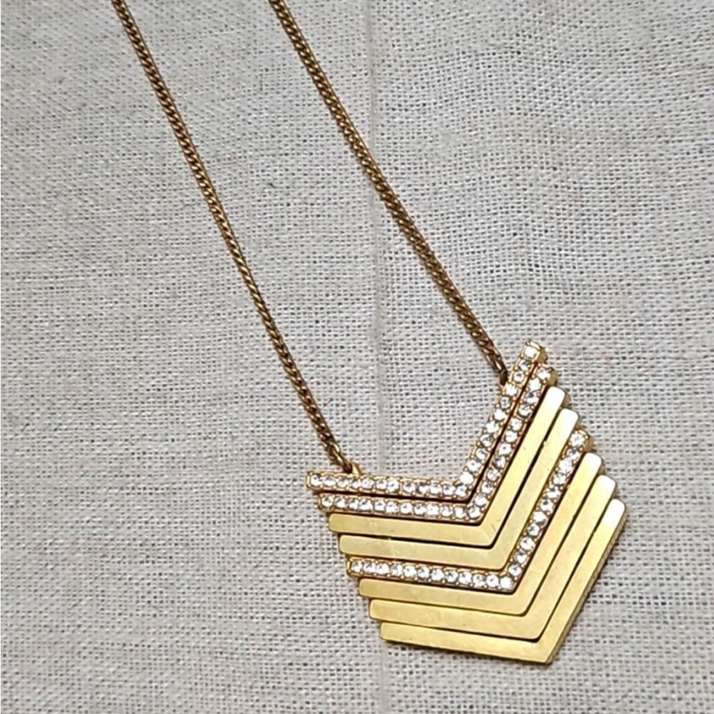 J. Crew Swarovski Rhinestone Crystal Pave Chevron Modern Pendant Necklace, Rare - Picture 8 of 15